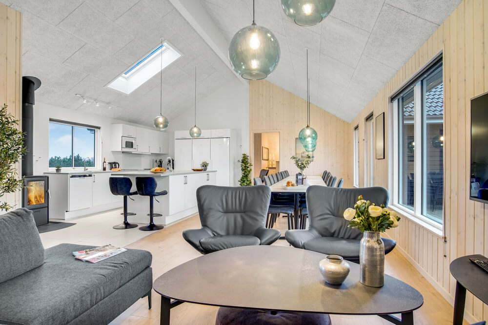 Sofakroken i luksushus nr. 529 i Nordjylland.