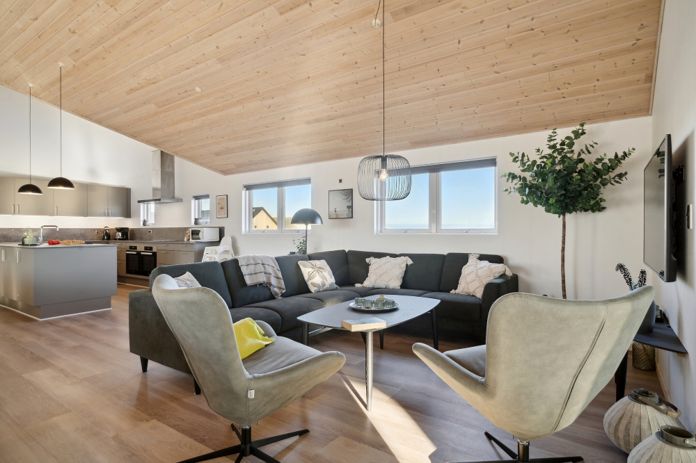 Sofakroken i luksushus nr. 176 i Vestjylland.